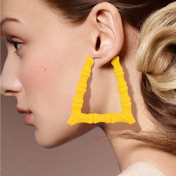 Bamboo Trapezoid Color Hoop Earrings-200 - Picture 1 of 2